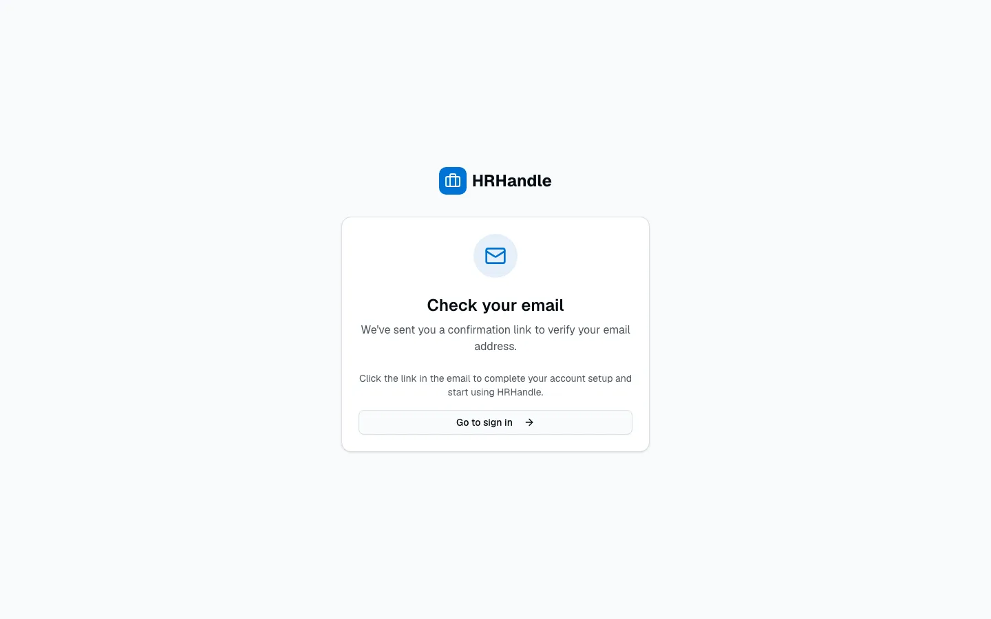 The Check your email page shown after signing up